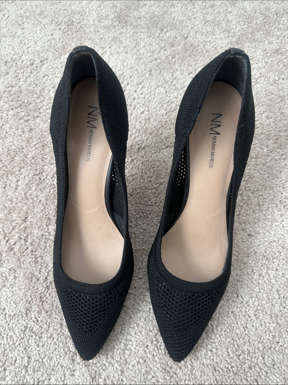 Neiman Marcus Black Knit Pointed-Toe Heels